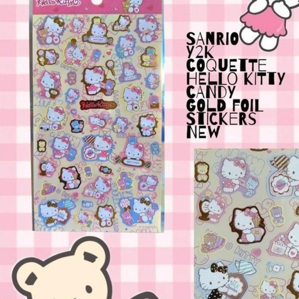 SANRIO COQUETTE HELLO KITTY GOLD FOIL CANDY STICKERS